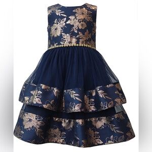 Bonnie Jean Kids' Little Girls Tiered Foiled Floral Party Dress.